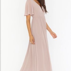 Show me your MuMu empire maxi dress in 
Soft Beige Chiffon.